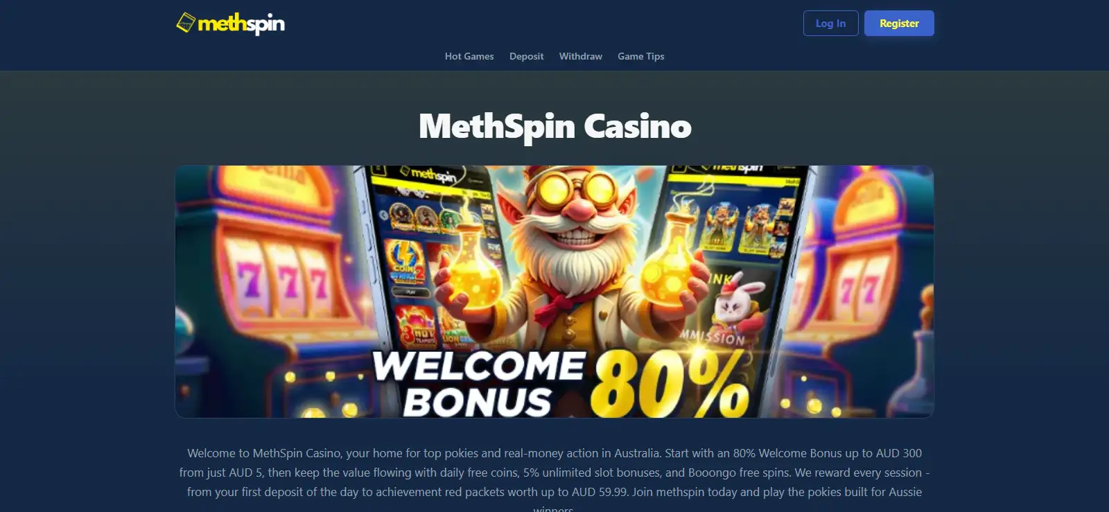 MethSpin official wordmark and Australia-facing homepage header